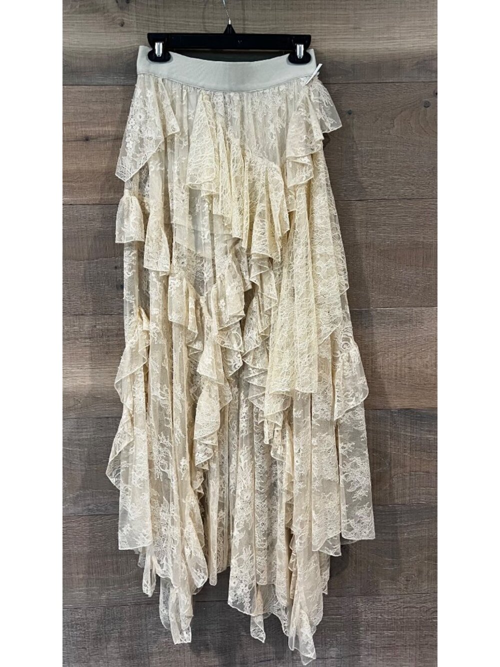 Alice + Olivia Karys Mixed Media beige Asymmetric Maxi Skirt size 2 - Picture 4 of 10